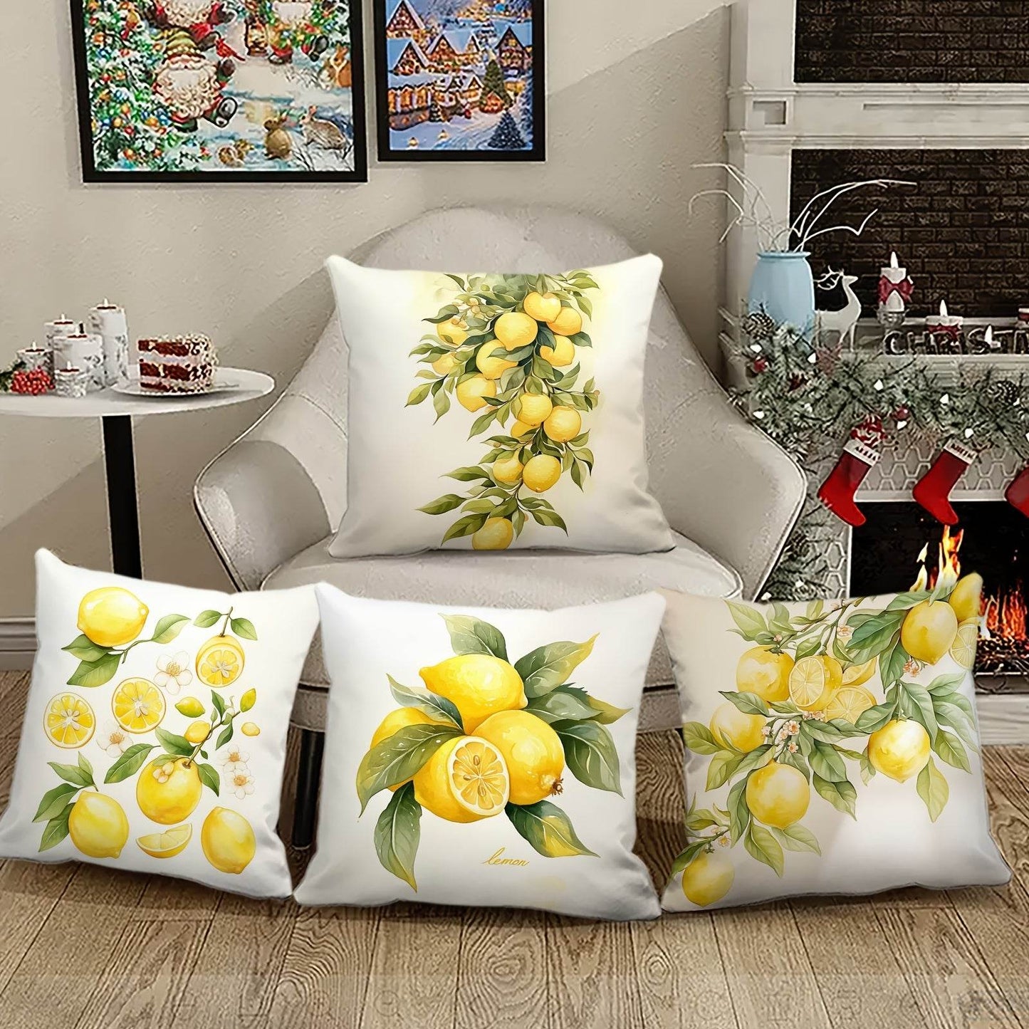 happy-prints.eu - 4er-Set sommerliche Zitronen Kissenbezüge – tolles Design für Frühling und Sommer