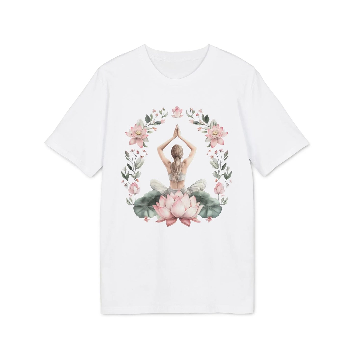 Unisex Yoga T-Shirt mit Aufdruck für Damen und Herren - kurzarm, 100% Bio Baumwolle, 180 g/m², in großen Größen, weiß und weitere Farben - White
