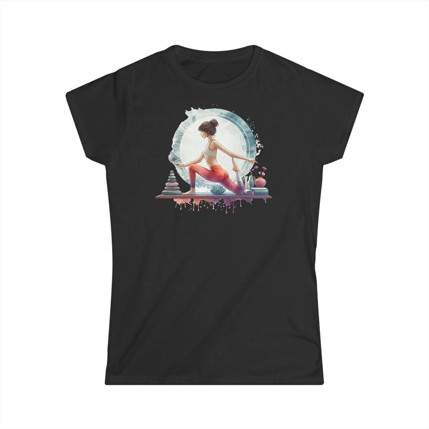 Women's Softstyle TeeTailliertes Damen Kurzarm T-Shirt mit Aufdruck – Frauen Shirt mit Yoga Motiv - 100% Baumwolle - 153 g/m² - auch in großen Größen – in vielen Farben - Black