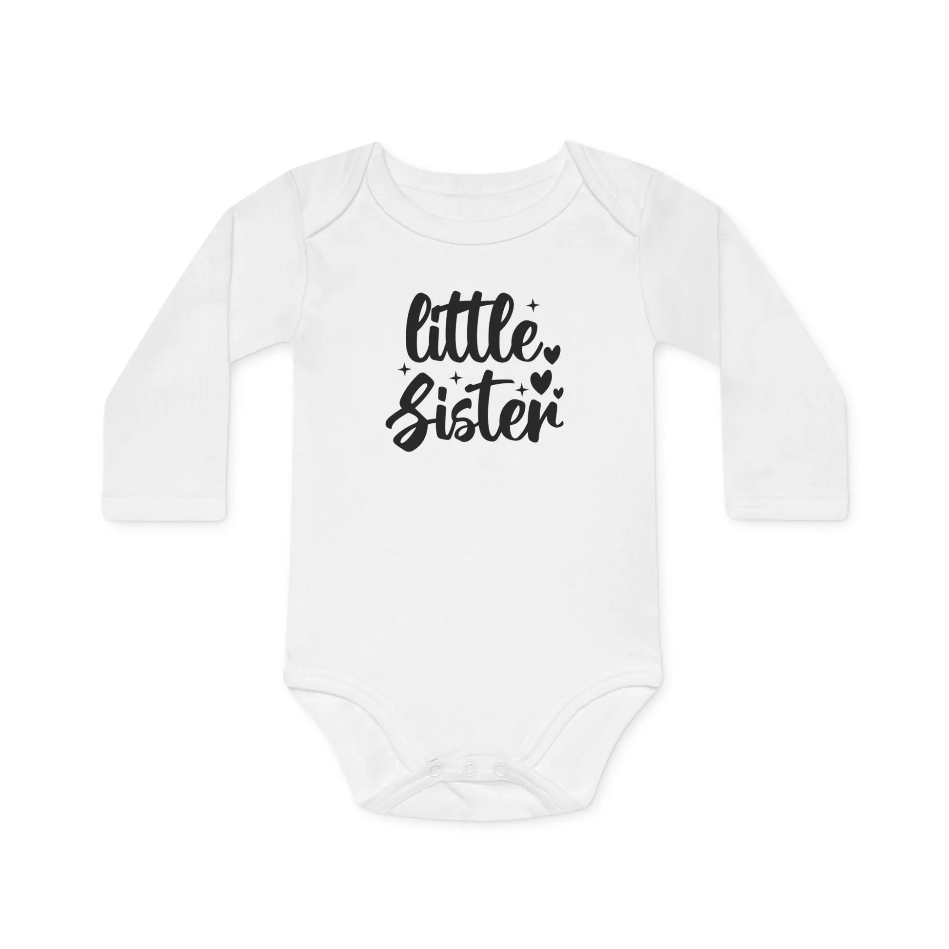 Langarm Baby und Kinder Bio Body mit Spruch "Little Sister" - Unisex Bodysuit mit Aufdruck für Neugeborene und Kleinkinder - 100% Bio Baumwolle, 200 g/m², bis 18 Monate bzw. 86cm - mehrere Farben und Größen - White