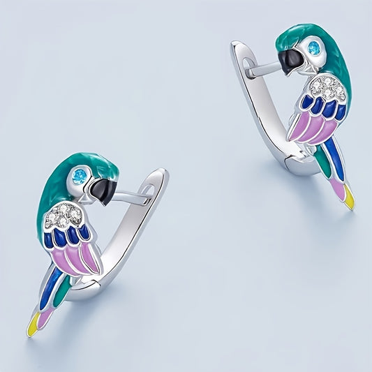 Kreative Papagei Creolen mit buntem Vogel-Design – verspielte Ohrringe mit funkelndem Zirkonia - mit blau, mint und rosa -