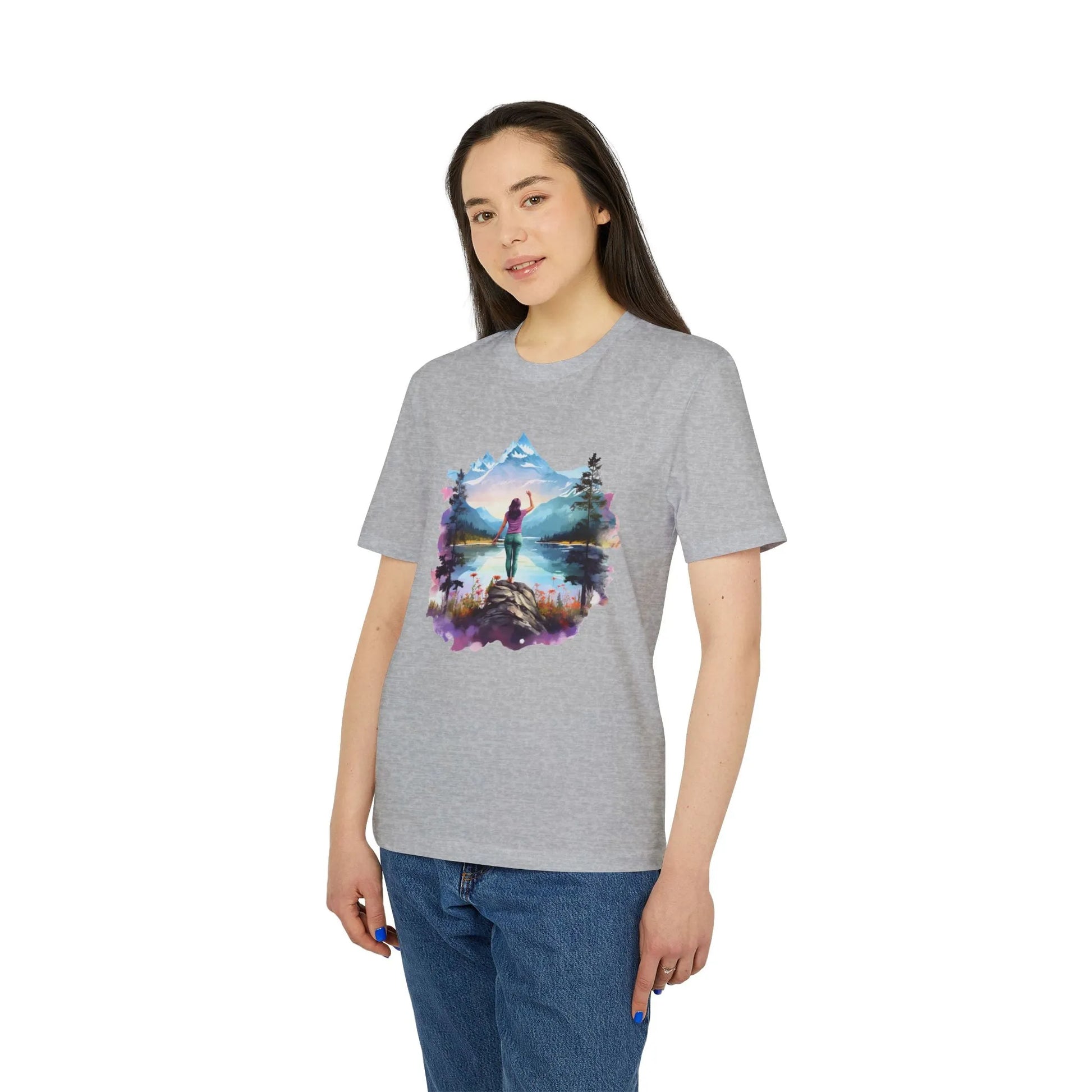 Unisex Yoga T-Shirt mit Aufdruck für Damen und Herren - kurzarm, 100% Bio Baumwolle, 180 g/m², in großen Größen, weiß und weitere Farben -