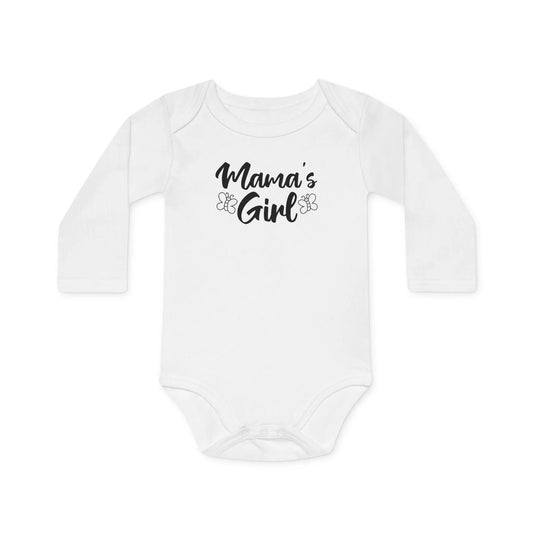 Langarm Baby und Kinder Bio Body mit Spruch "Mama´s Girl" - Unisex Bodysuit mit Aufdruck für Neugeborene und Kleinkinder - 100% Bio Baumwolle, 200 g/m², bis 18 Monate bzw. 86cm - mehrere Farben und Größen - White