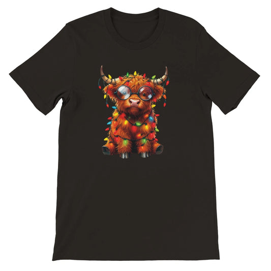 Unisex Kurzarm T-Shirt mit Yak - Büffel Print für Weihnachten und Winter - leicht tailliert – viele Farben und große Größen für Damen und Herren -