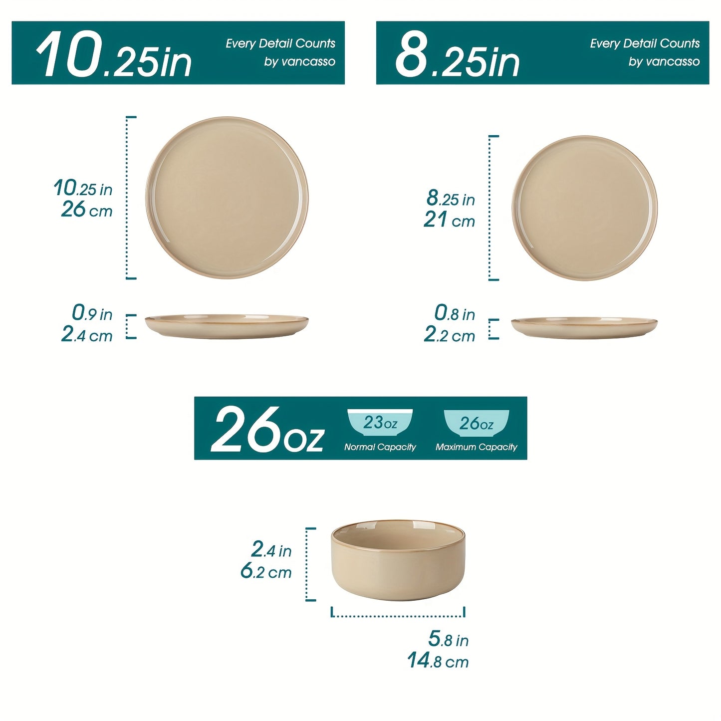 12-teiliges Steingutgeschirr-Set „Glanz & Genuss“ – Klassisches Service mit Teller, Dessertteller & Müslischalen für 4 Personen, Glatte Oberfläche & Stapelbar