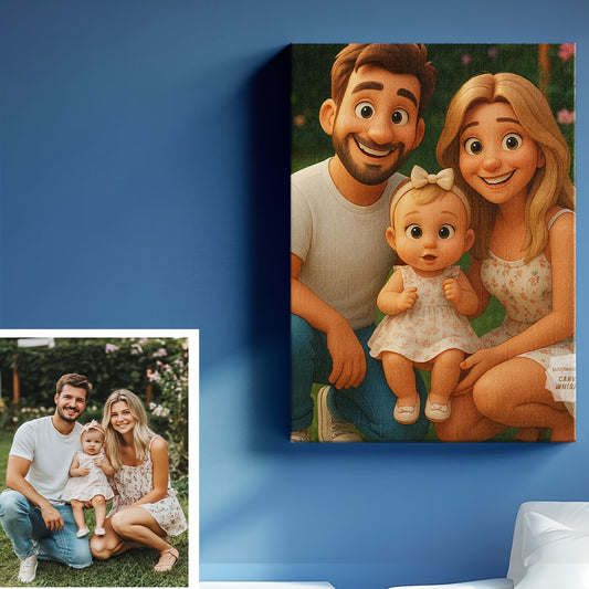 Personalisiertes Familien- und Paarfoto Porträt – individuelles Cartoon-Bild im Animationsstil, gerahmtes Leinwandgemälde in verschiedenen Größen