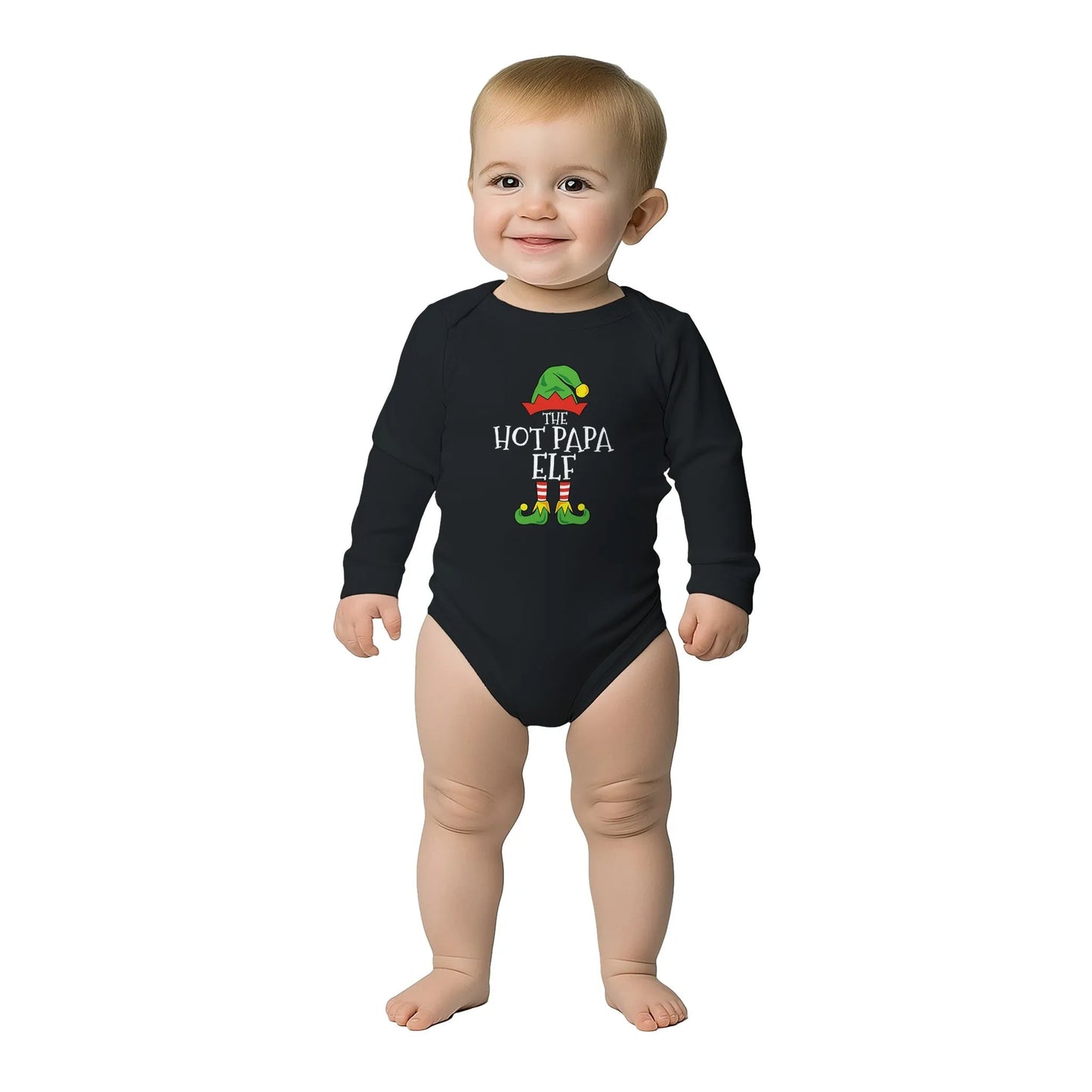 Baby Langarm Body für Weihnachten - Jungen Aufdruck Hot Papa Elf - 100% Baumwolle - Größe bis 18 Monat bzw. 86 - Winter Body mit Muster -