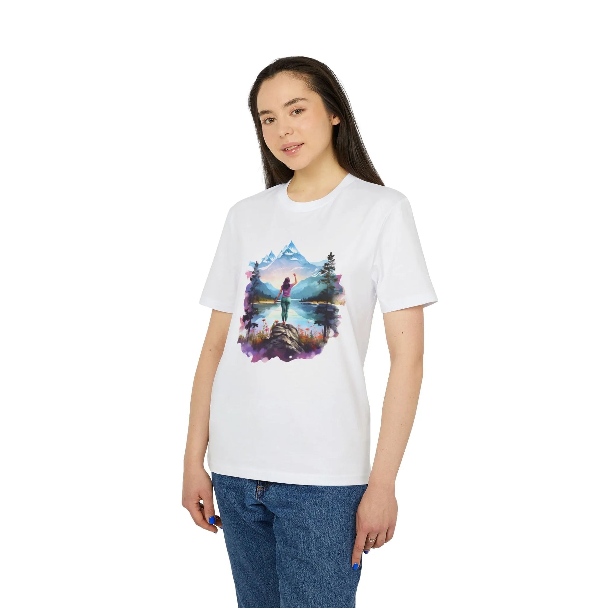 Unisex Yoga T-Shirt mit Aufdruck für Damen und Herren - kurzarm, 100% Bio Baumwolle, 180 g/m², in großen Größen, weiß und weitere Farben -