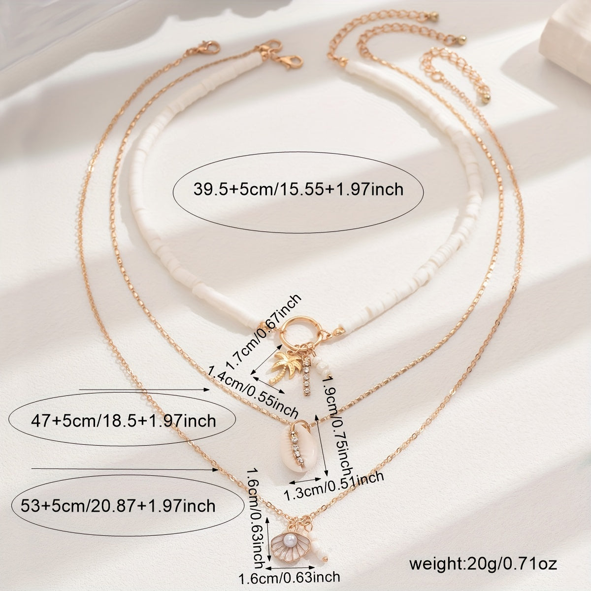 3er-Set Damen Boho Halsketten mit Muscheln, Palme und Perlen – sommerlicher Schmuck für Frauen mit Weiß- oder Türkisakzent