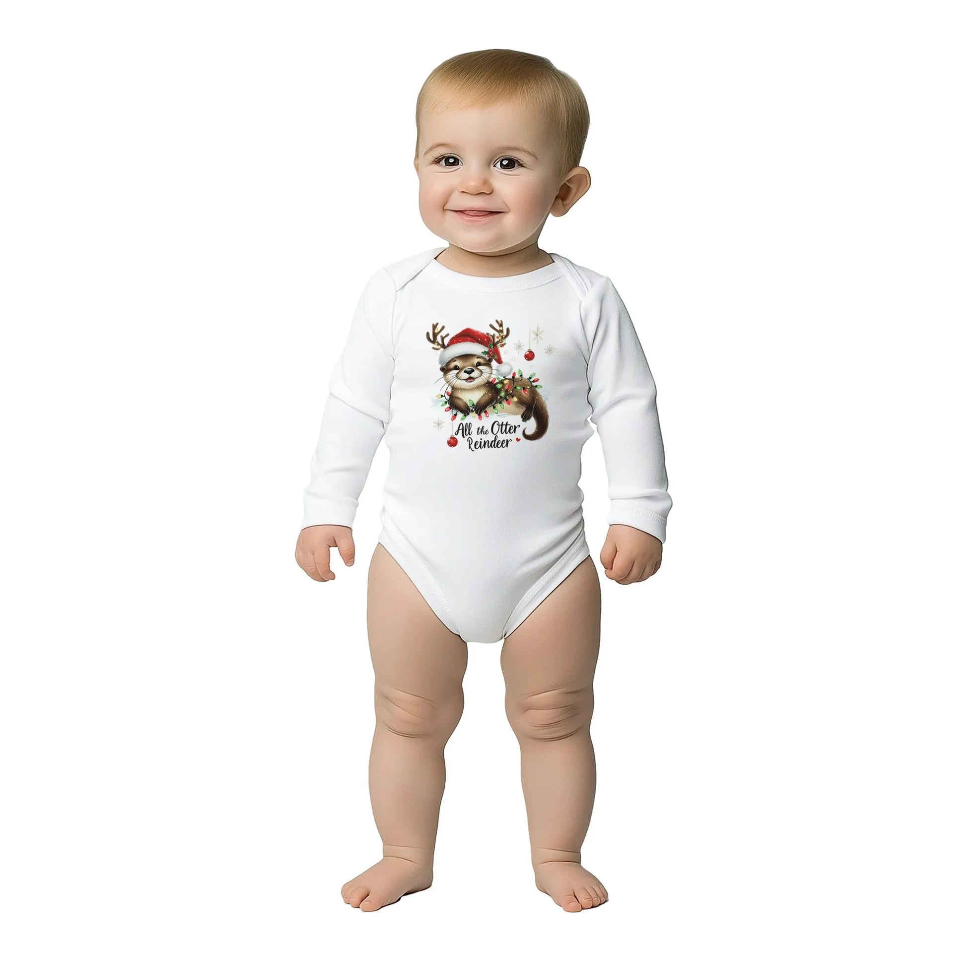 Baby Body mit süßem Otter für Weihnachten – weicher Langarm Babybody aus Baumwolle - für Neugeborene und Kleinkinder bis 18 Monate -