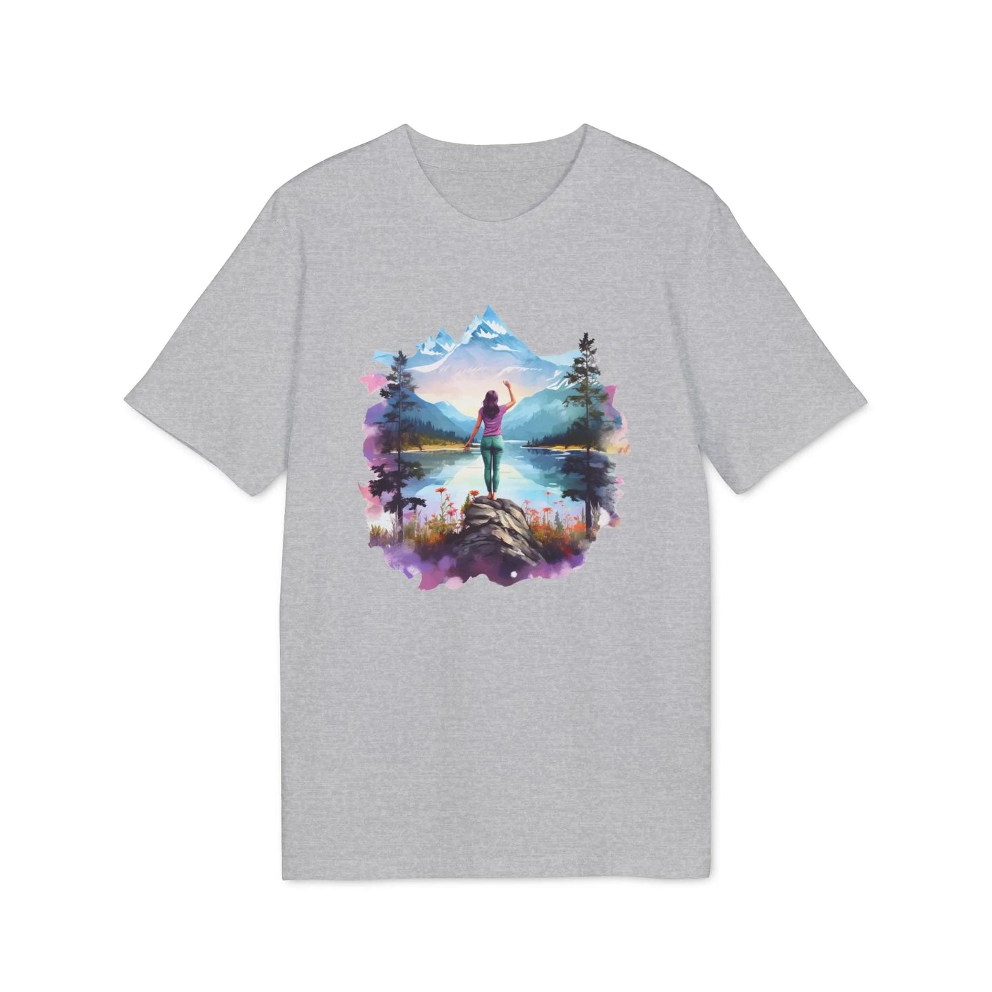 Unisex Yoga T-Shirt mit Aufdruck für Damen und Herren - kurzarm, 100% Bio Baumwolle, 180 g/m², in großen Größen, weiß und weitere Farben - Heather Grey