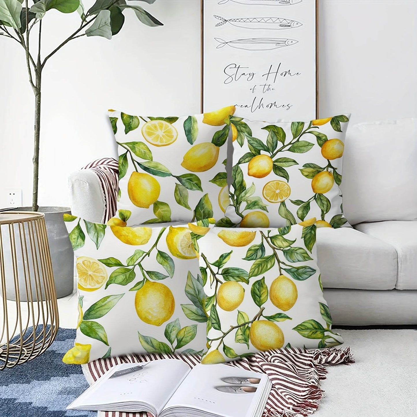 happy-prints.eu - 4er-Set frische Zitronen Kissenbezüge – stilvoll & dekorativ für Dein sommerliches Zuhause