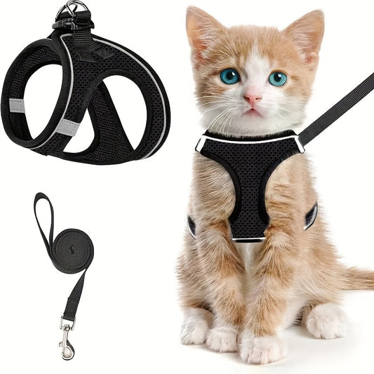 Katzen-Geschirr mit Leine zum Spazierengehen - Reflektierendes, verstellbares Kätzchenwesten-Geschirr -