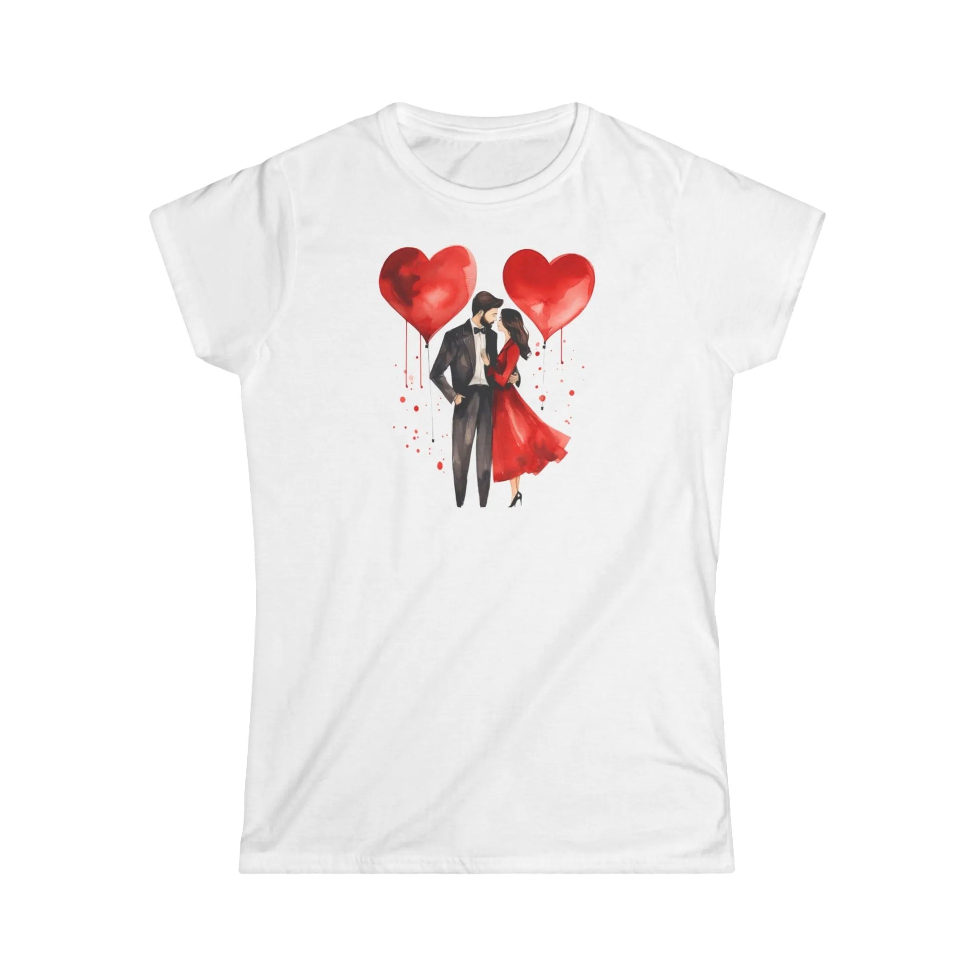 Tailliertes Damen Kurzarm T-Shirt mit Aufdruck - Paar mit großem Herz am Valentinstag - 100% Baumwolle - 153 g/m² - auch in großen Größen - in vielen Farben - White