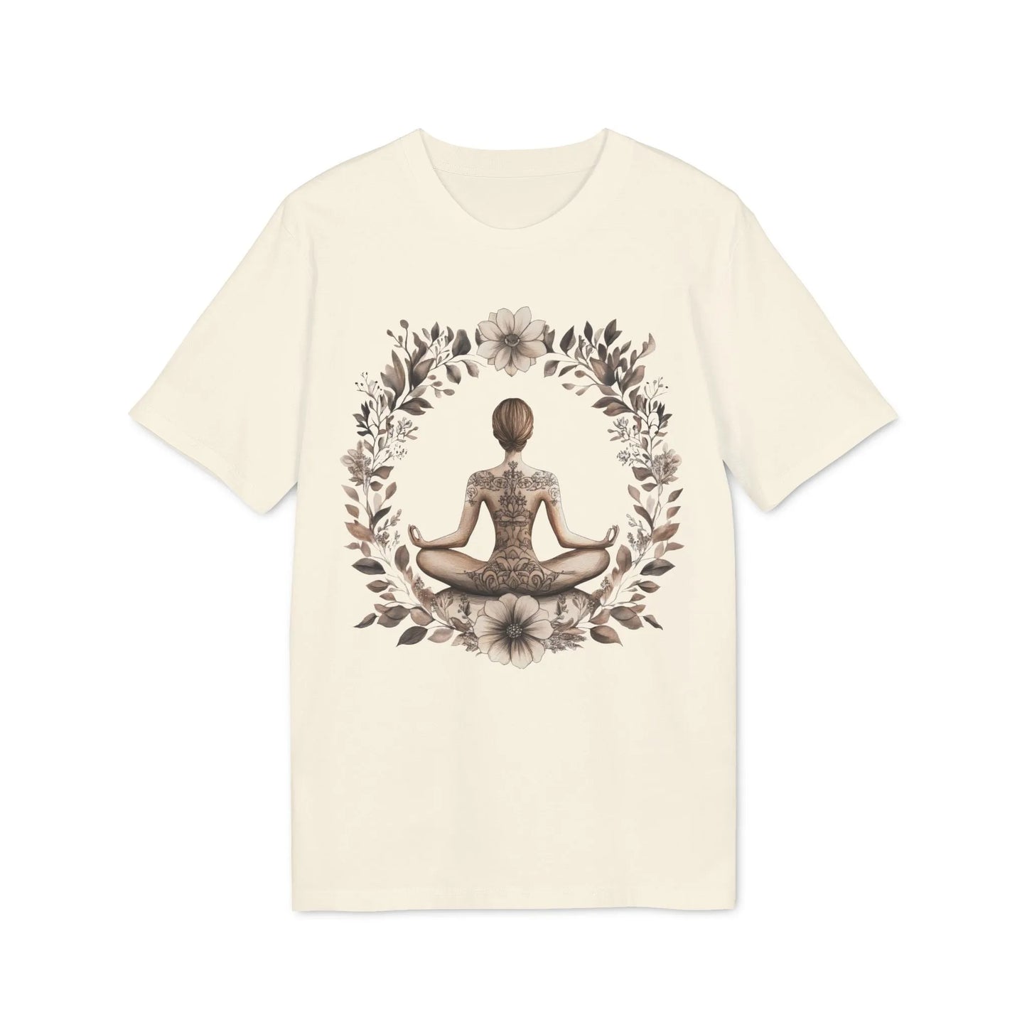 Unisex Yoga T-Shirt mit Aufdruck für Damen - kurzarm, 100% Bio Baumwolle, 180 g/m², in großen Größen, weiß und weitere Farben - Natural Raw