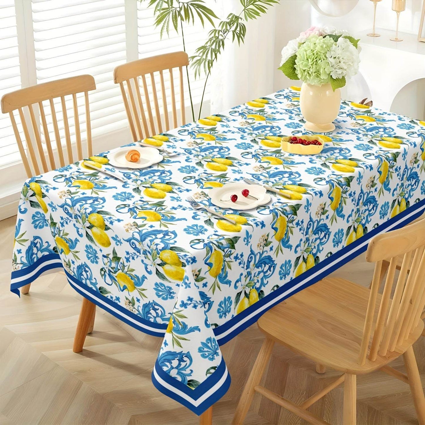 happy-prints.eu - Hübsche sommerliche Vintage Zitronen Blumen Tischdecke – rund oder rechteckig, maschinenwaschbar, 100 % Polyester