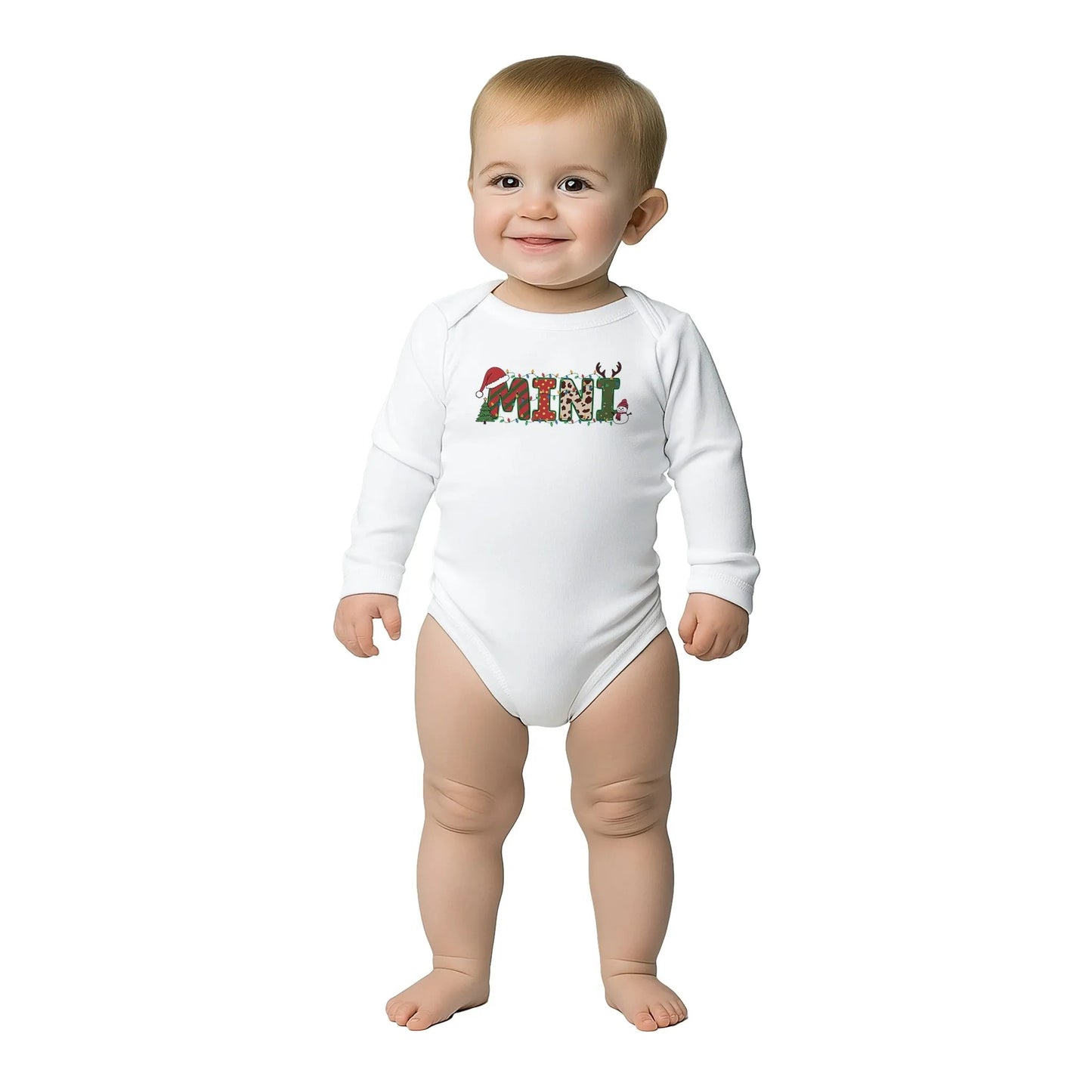 Unisex Baby Langarm Body mit Aufdruck Mini - für Weihnachten und Winter - 100% Baumwolle - Größe bis 18 Monate bzw. 86 - Strampler Body mit Muster -
