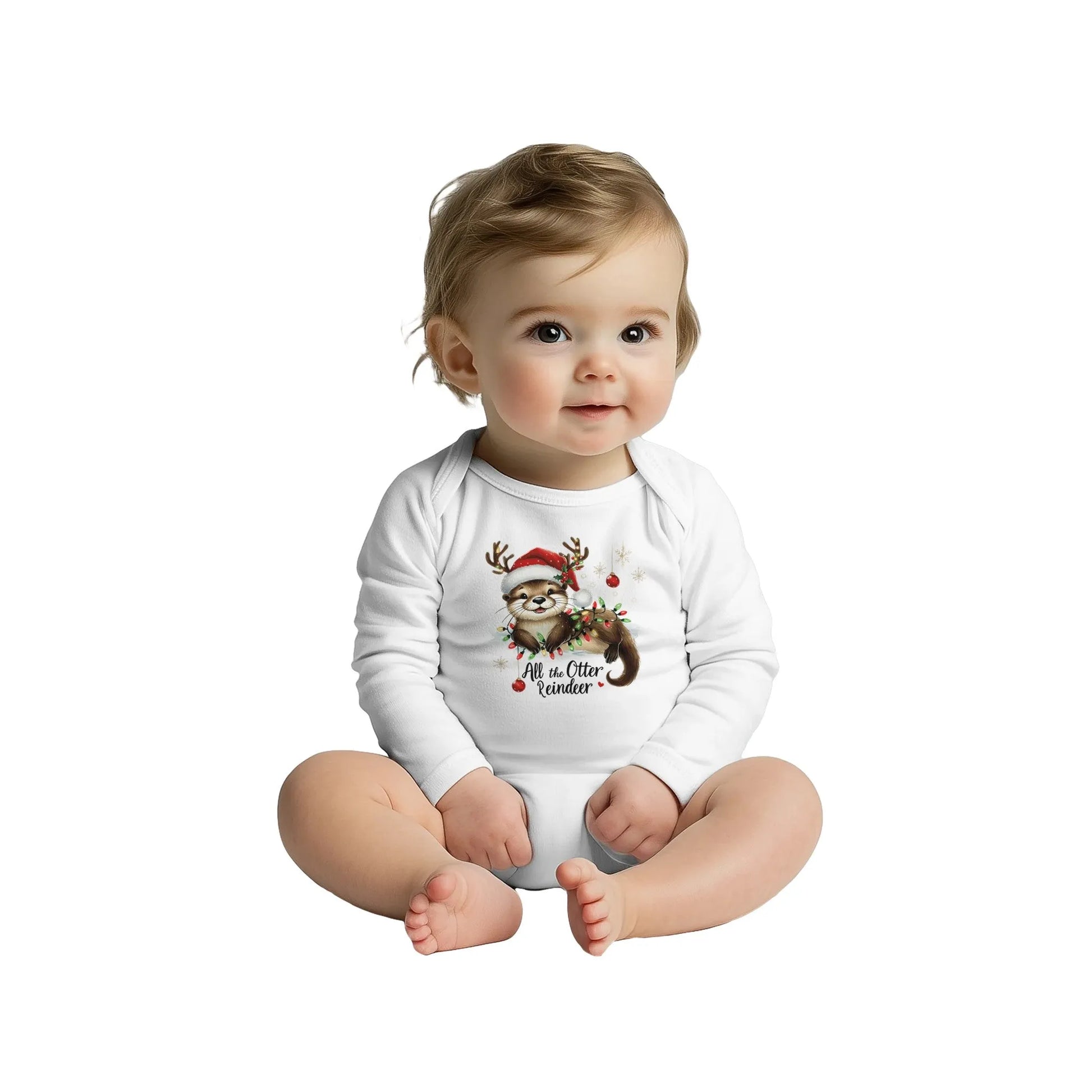 Baby Body mit süßem Otter für Weihnachten – weicher Langarm Babybody aus Baumwolle - für Neugeborene und Kleinkinder bis 18 Monate -