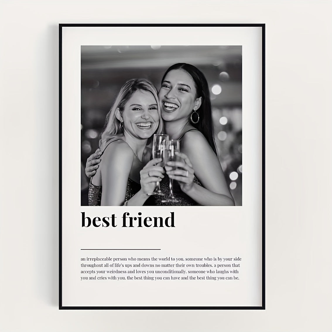 Personalisiertes Leinwand-Poster für die beste Freundin, Schwester usw. in schwarz weiß – edler Leinwanddruck mit Foto & Text, rahmenlos geliefert in drei Größen erhältlich
