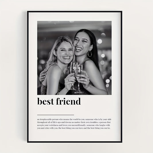 Personalisiertes Leinwand-Poster für die beste Freundin, Schwester usw. in schwarz weiß – edler Leinwanddruck mit Foto & Text, rahmenlos geliefert in drei Größen erhältlich