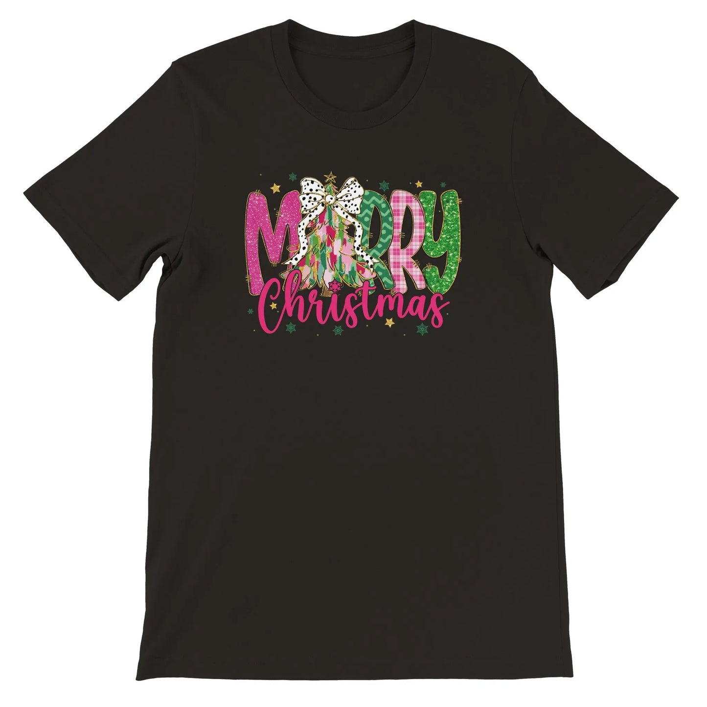Unisex Kurzarm T-Shirt mit Merry Christmas Spruch - Print für Weihnachten und Winter - leicht tailliert – viele Farben und große Größen für Damen - Schwarz