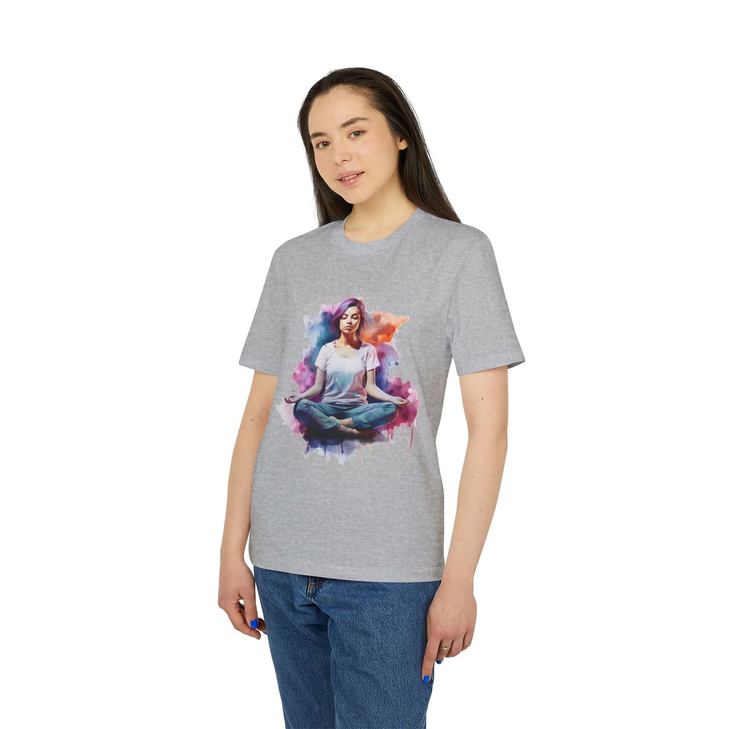 Unisex Yoga T-Shirt mit Aufdruck für Damen und Herren - kurzarm, 100% Bio Baumwolle, 180 g/m², in großen Größen, weiß und weitere Farben -