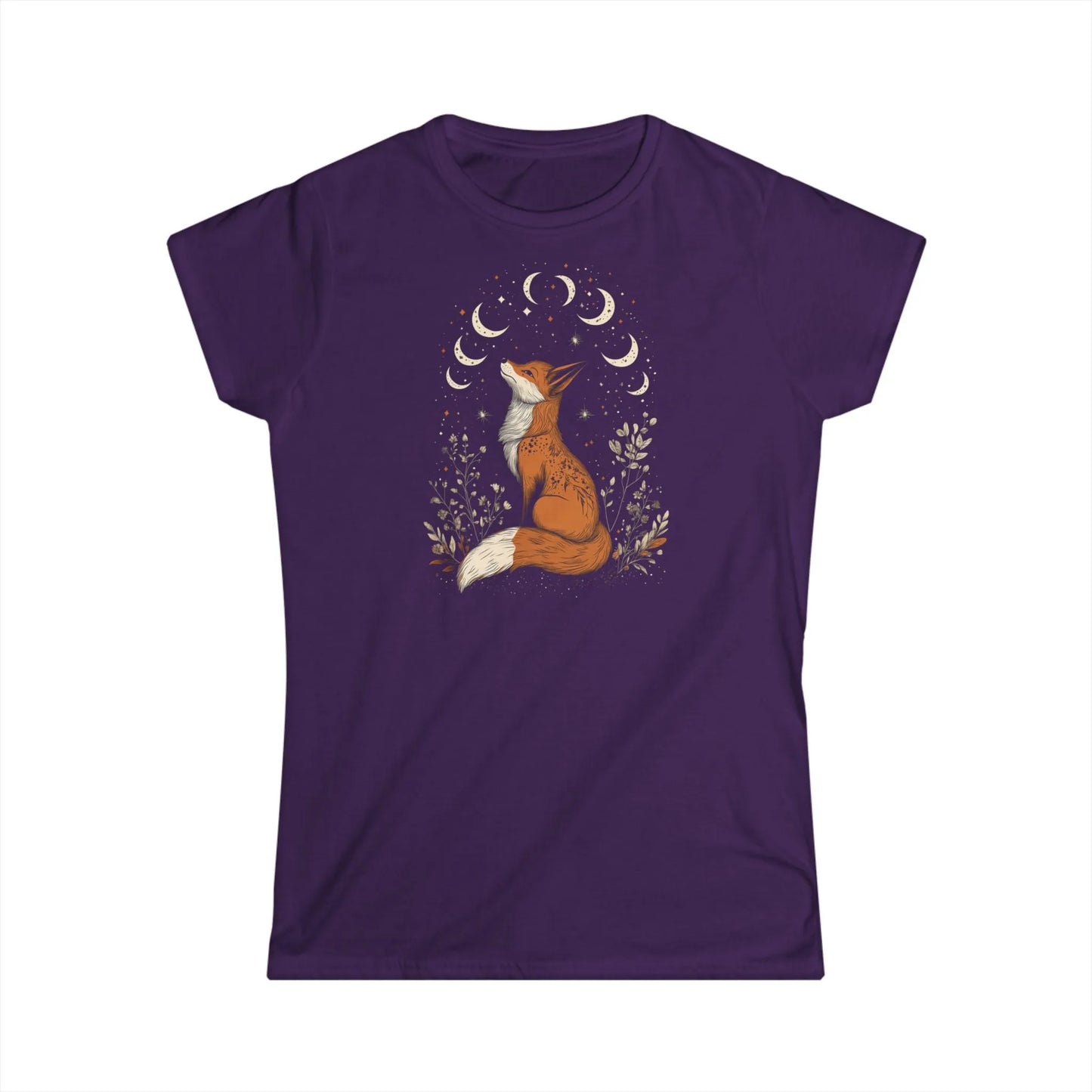 Tailliertes Retro Damen Kurzarm T-Shirt mit Aufdruck – Retro Fuchs Motiv - 100% Baumwolle - 153 g/m² - auch in großen Größen – in vielen Farben - Purple