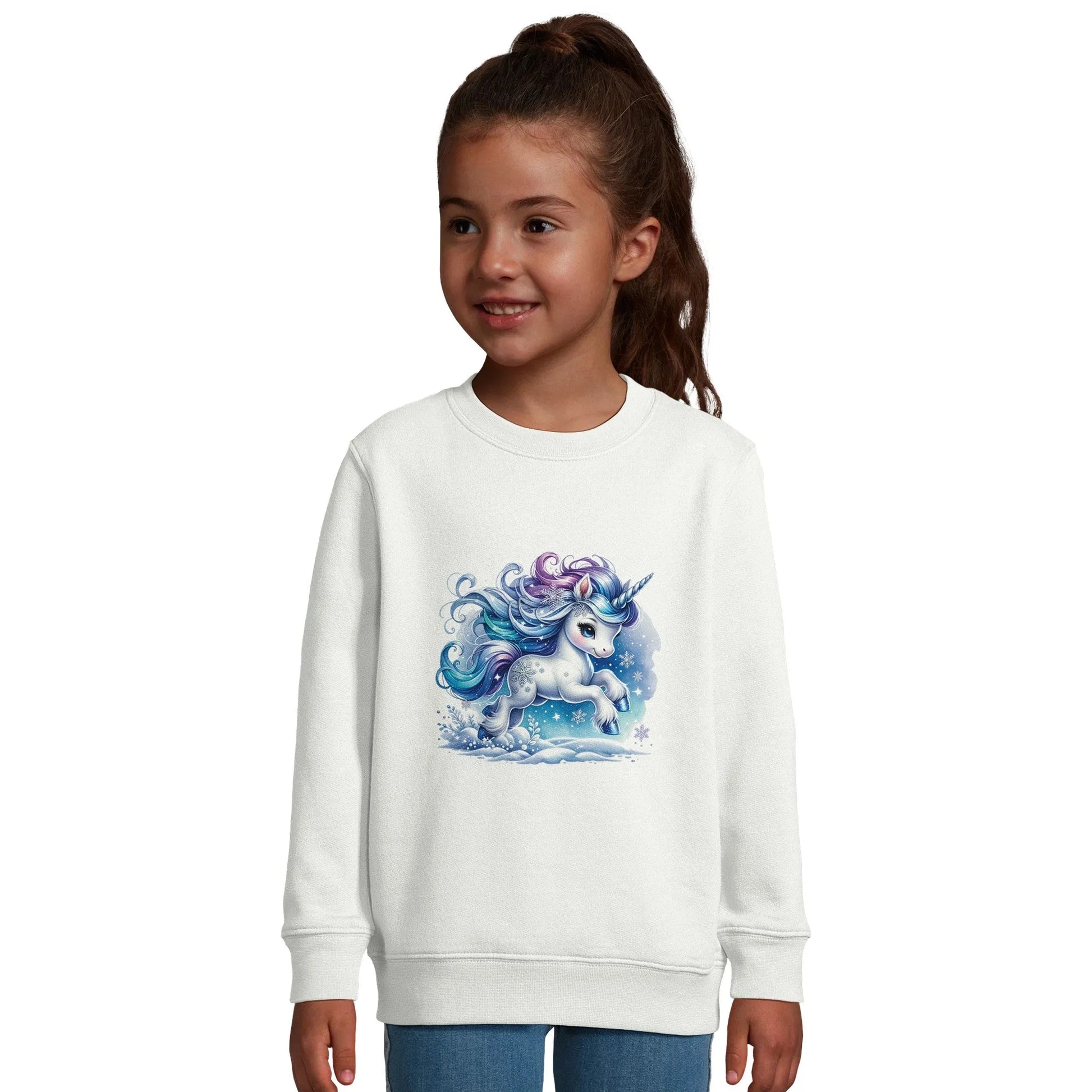 Kinder Sweatshirt - Unicorn Mädchen Aufdruck für Weihnachten und Winter - 4 bis 14 Jahre – in vielen Farben und Größen - gebürstet -