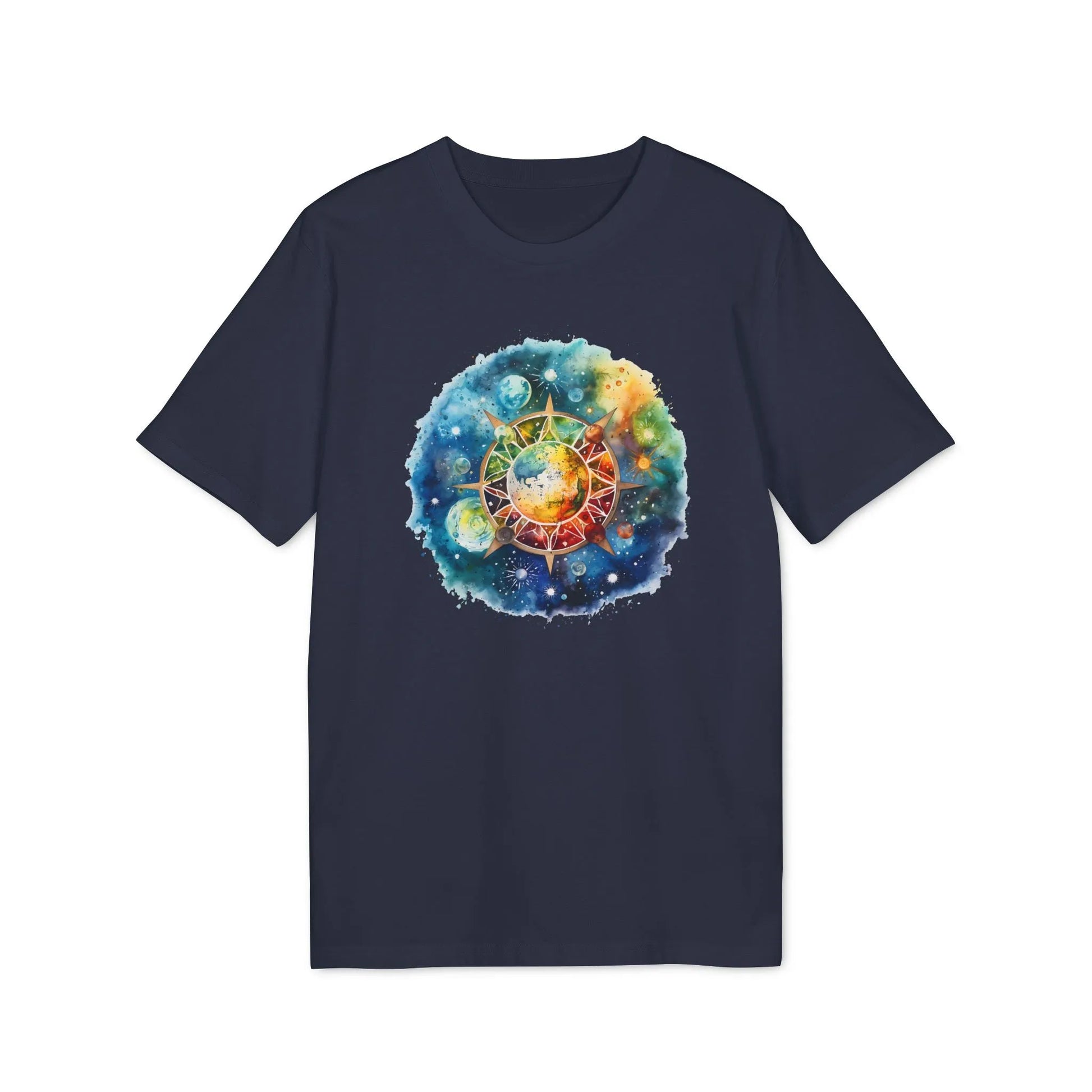 Unisex Yoga T-Shirt mit Aufdruck für Damen und Herren - kurzarm, 100% Bio Baumwolle, 180 g/m², sportlich, in großen Größen, viele Farben - French Navy