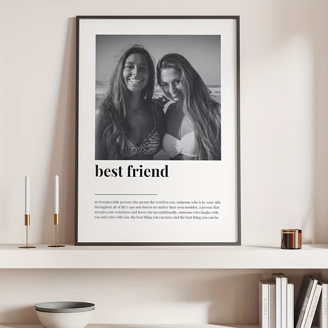 Personalisiertes Leinwand-Poster für die beste Freundin, Schwester usw. in schwarz weiß – edler Leinwanddruck mit Foto & Text, rahmenlos geliefert in drei Größen erhältlich
