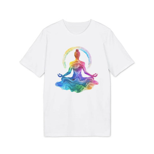 happy-prints.eu - Unisex Yoga T-Shirt mit Aufdruck für Damen und Herren - Regenbogen Farben, kurzarm, 100% Bio Baumwolle, 180 g/m², in großen Größen, weiß und weitere Farben