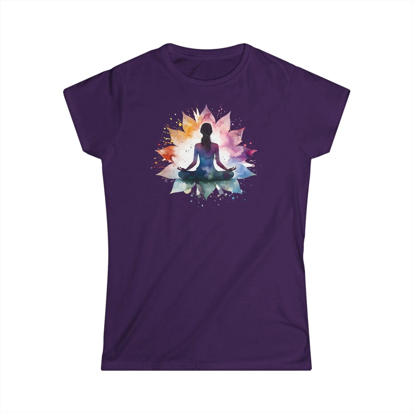 Tailliertes Damen Kurzarm T-Shirt mit Aufdruck – Frauen Shirt mit Yoga Motiv - 100% Baumwolle - 153 g/m² - auch in großen Größen – in vielen Farben - Purple