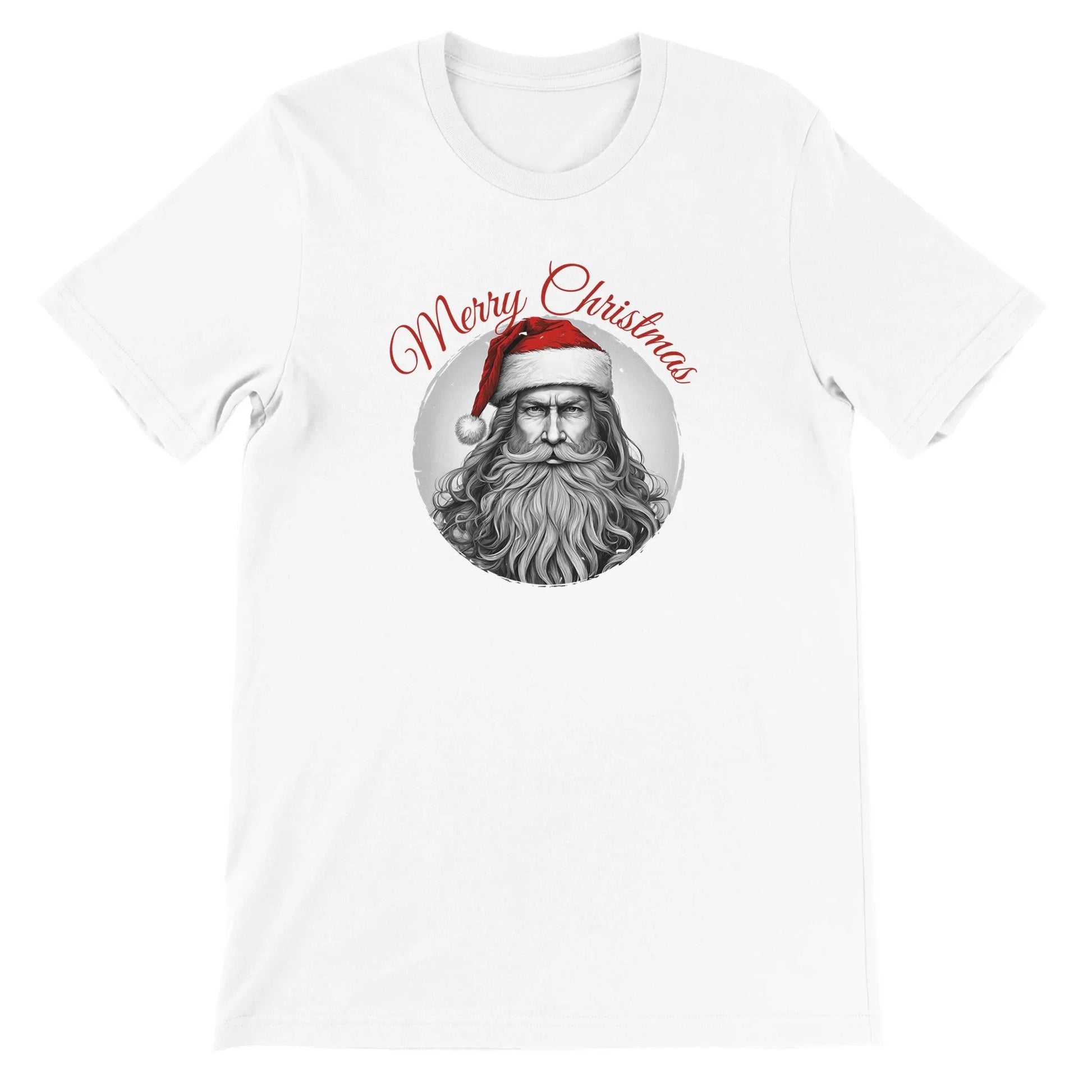 Unisex Kurzarm T-Shirt mit Print - Weihnachtsmann und Merry Christmas - Weihnachten und Winter - leicht tailliert – viele Farben und große Größen für Damen und Herren - Weiß