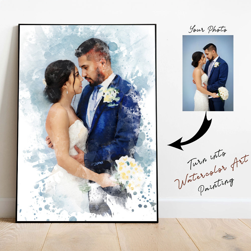 Personalisierter Aquarell/Watercolor-Leinwanddruck mit Bild der Hochzeit - Canvas Poster als tolle Fotowanddekoration für Zuhause & Büro - ideales Geschenk für Hochzeiten, Verlobungen, Tiergedenkstätten