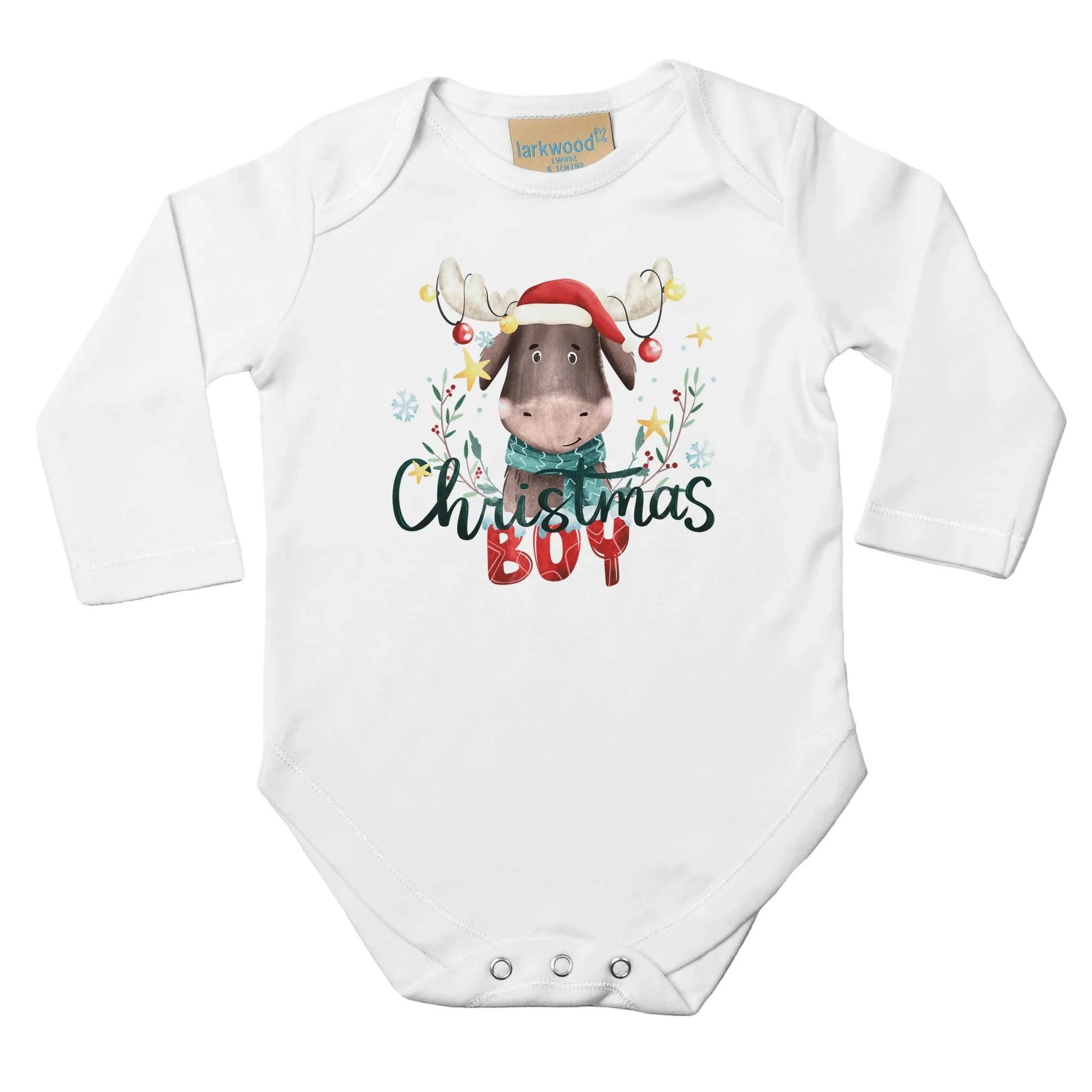 Baby Langarm Body für Weihnachten - Jungen Aufdruck Christmas Boy - 100% Baumwolle - Größe bis 18 Monat bzw. 86 - Winter Body mit Muster -