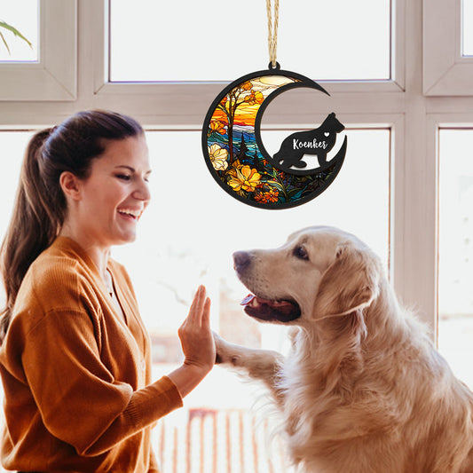 Personalisiertes Andenken an einen geliebten Hund - wunderschöner Aufhänger - Rasse, Name und Hintergrund einfach änderbar -