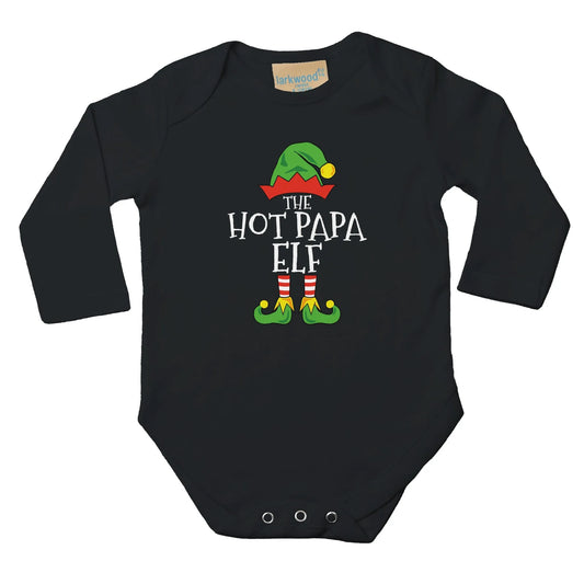 Baby Langarm Body für Weihnachten - Jungen Aufdruck Hot Papa Elf - 100% Baumwolle - Größe bis 18 Monat bzw. 86 - Winter Body mit Muster -