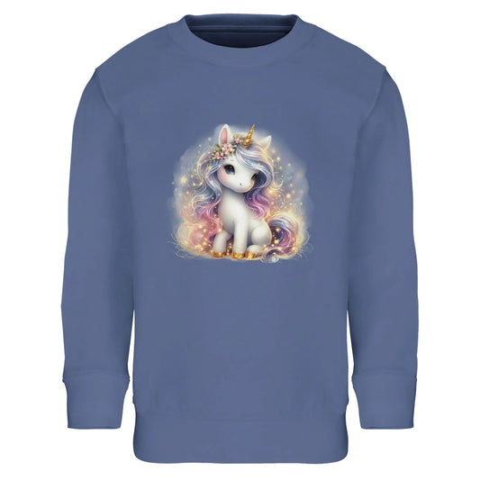 Kinder Sweatshirt mit Einhorn Mädchen im Lichterglanz - Unicorn Aufdruck für Weihnachten und Winter - 4 bis 14 Jahre - Blue