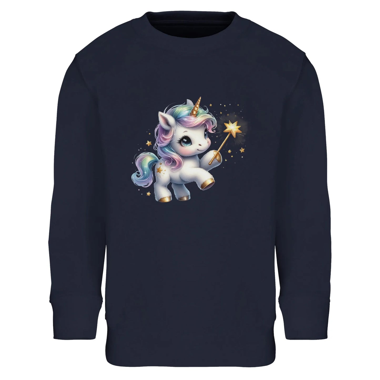 Kinder Sweatshirt mit Einhorn Mädchen mit Sternspritzer - Unicorn Aufdruck für Weihnachten und Winter - 4 bis 14 Jahre - viele verschiedene Farben - French Navy