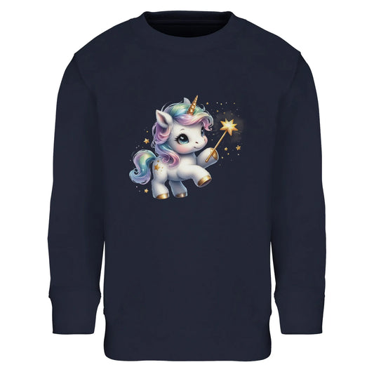 Kinder Sweatshirt mit Einhorn Mädchen mit Sternspritzer - Unicorn Aufdruck für Weihnachten und Winter - 4 bis 14 Jahre - viele verschiedene Farben - French Navy