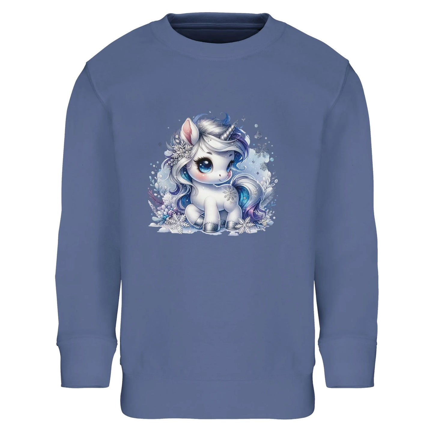 Kinder Sweatshirt mit Einhorn und Eisblumen - Unicorn Mädchen Aufdruck für Weihnachten und Winter - 4 bis 14 Jahre – in vielen Farben und Größen - Blue