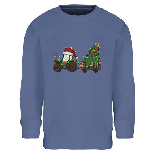 Kinder Sweatshirt mit Traktor, Christbaum und Weihnachtsmütze - Jungen Aufdruck für Weihnachten und Winter - 4 bis 14 Jahre - viele verschiedene Farben - Blue