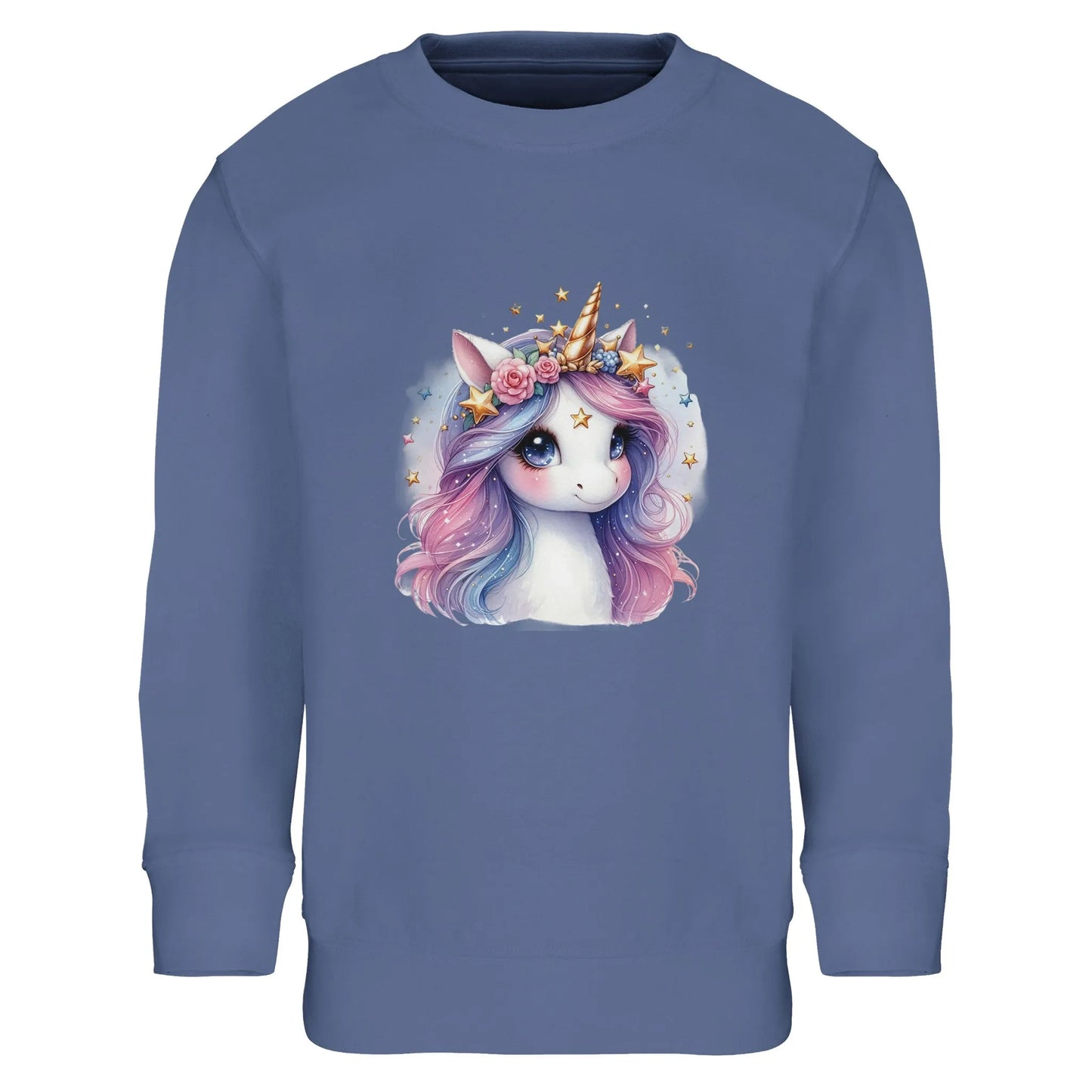 Kinder Sweatshirt mit pastell Einhorn Mädchen mit Sterne - Unicorn Aufdruck für Weihnachten und Winter - 4 bis 14 Jahre – in vielen Farben und Größen - Blue