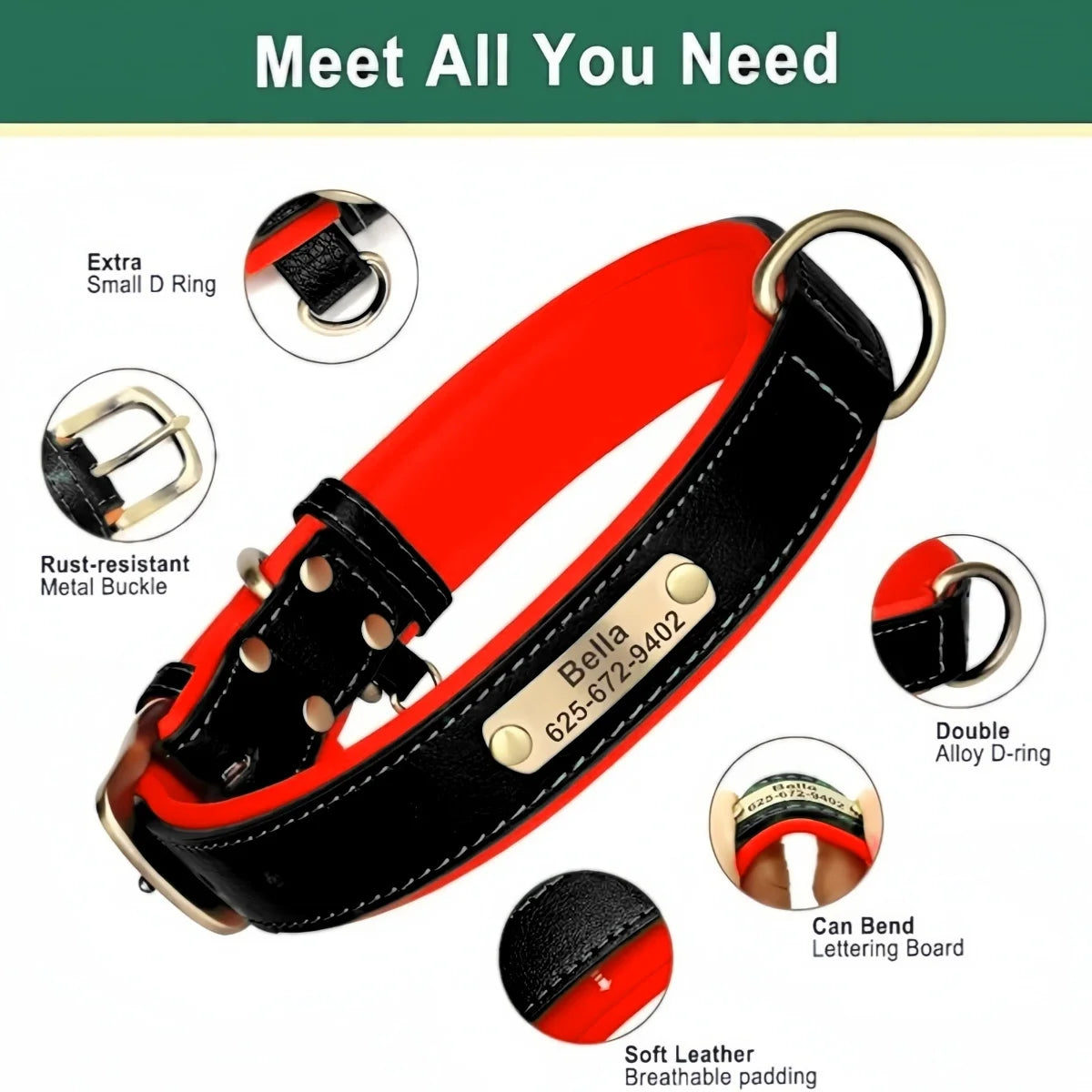 Personalisierbares Hundehalsband aus Leder: stilvolles und praktisches Halsband für Hunde -