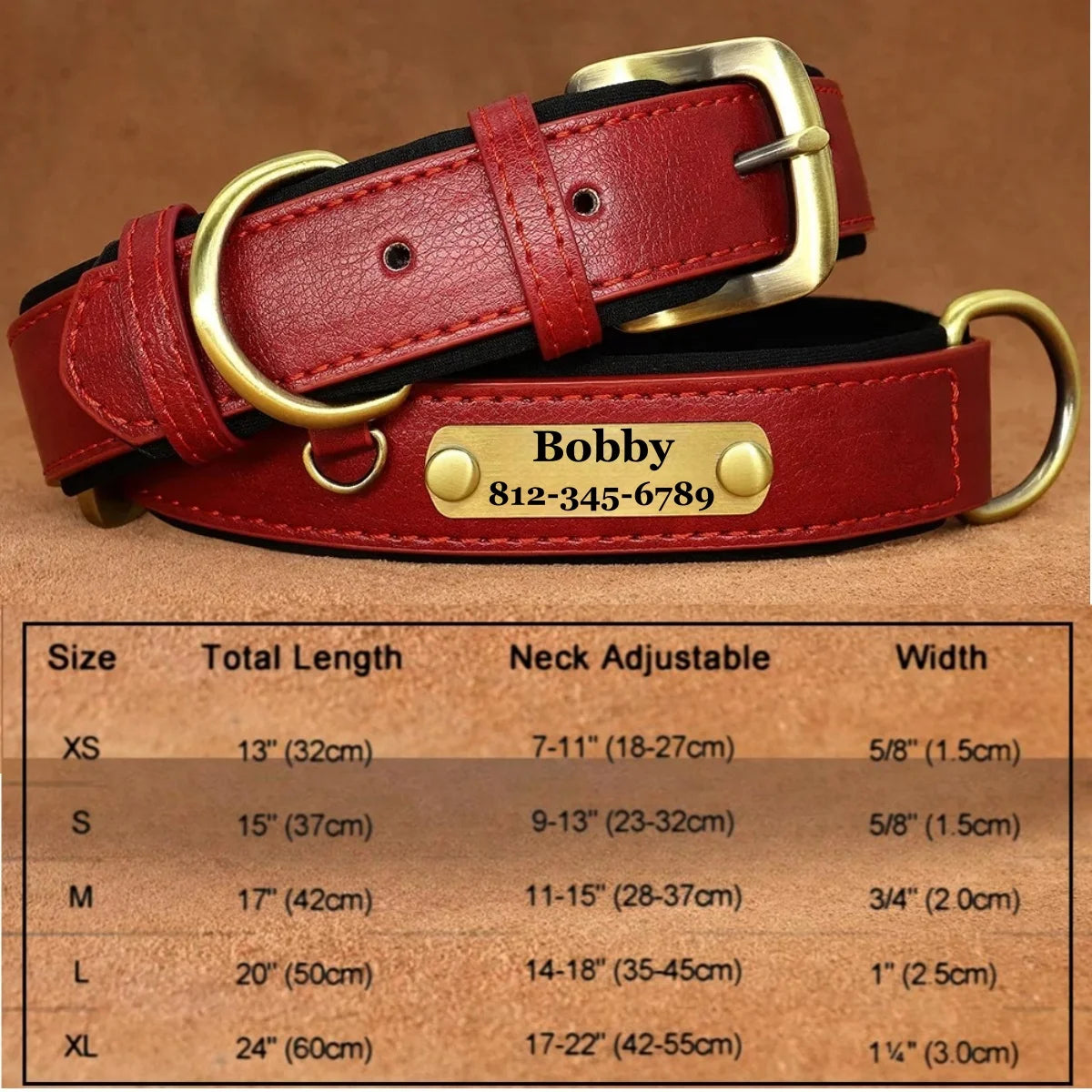 Personalisierbares Hundehalsband aus Leder: stilvolles und praktisches Halsband für Hunde - Rot