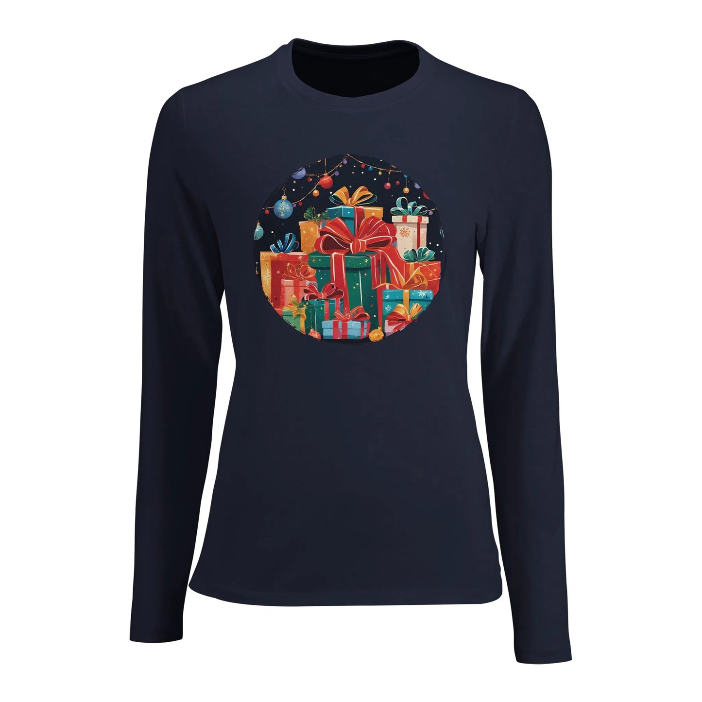 Tailliertes Damen Langarm-T-Shirt mit tollem Print Motiv für Weihnachten oder zum Geburtstag – bunte Geschenke - viele Farben und Größen - French Navy
