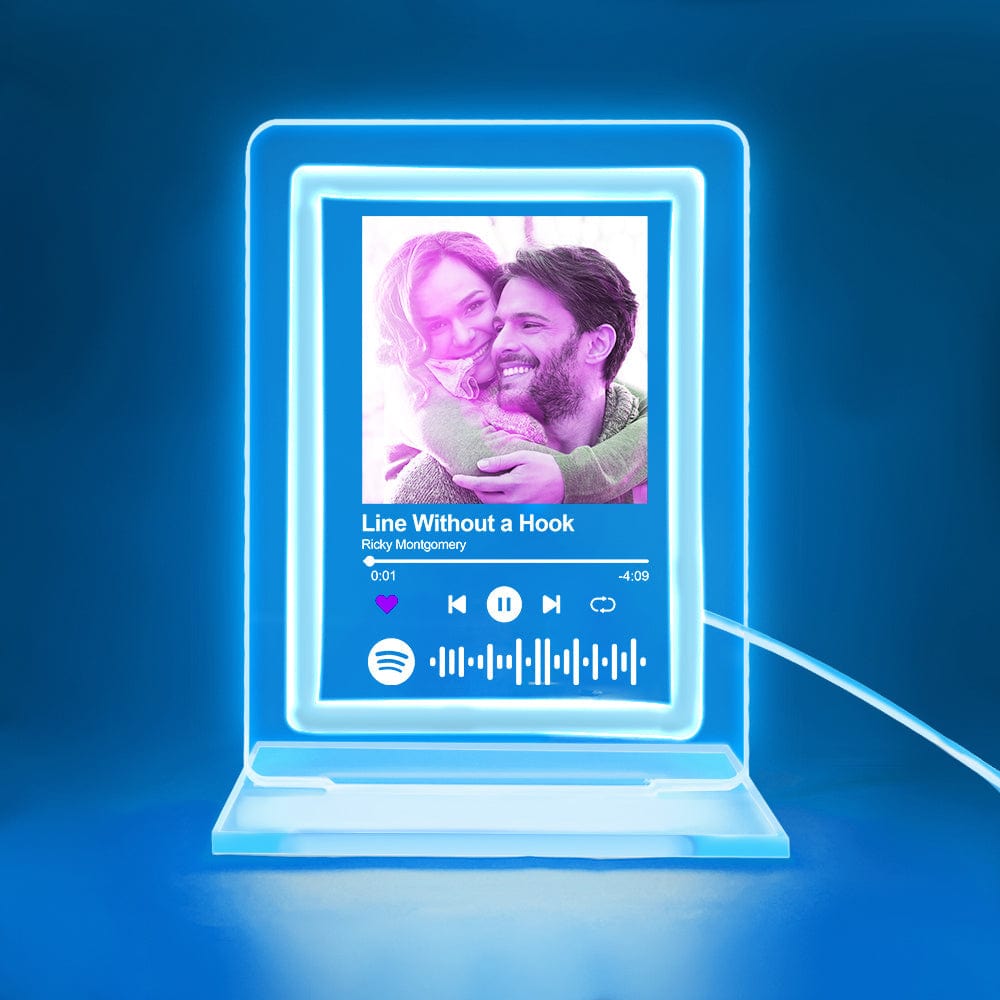 Personalisiertes Spotify Neon-Licht-Kunst: Emotionen im perfekten Licht - mit persönlichem Bild und Lieblingslied - Ice Blue