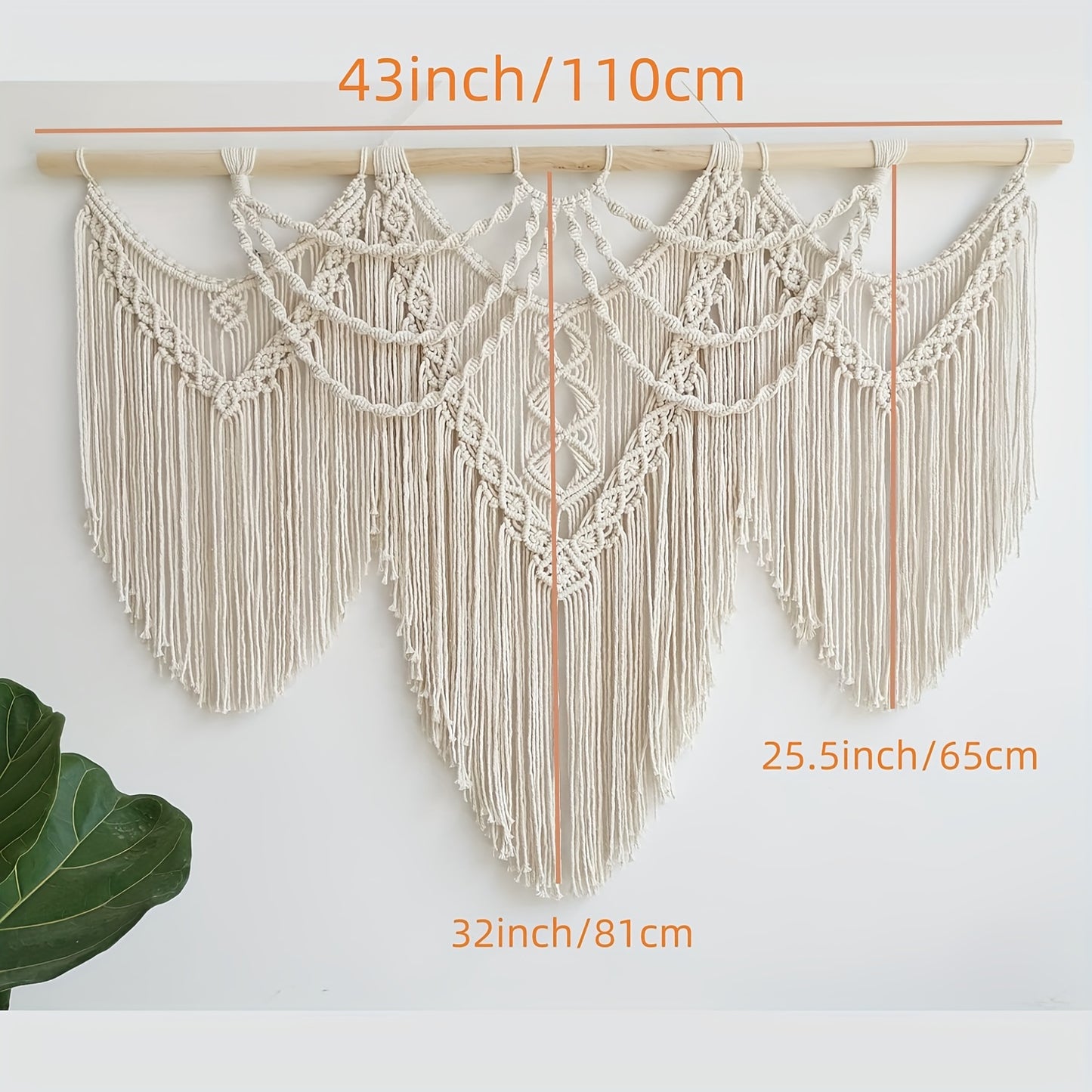 Großer Boho Makramee Wandbehang – handgefertigte geometrische Wandkunst in natürlichen Erdtönen, 109×81 cm, 100% Baumwolle, Querformat für Wohnzimmer, Schlafzimmer & mehr
