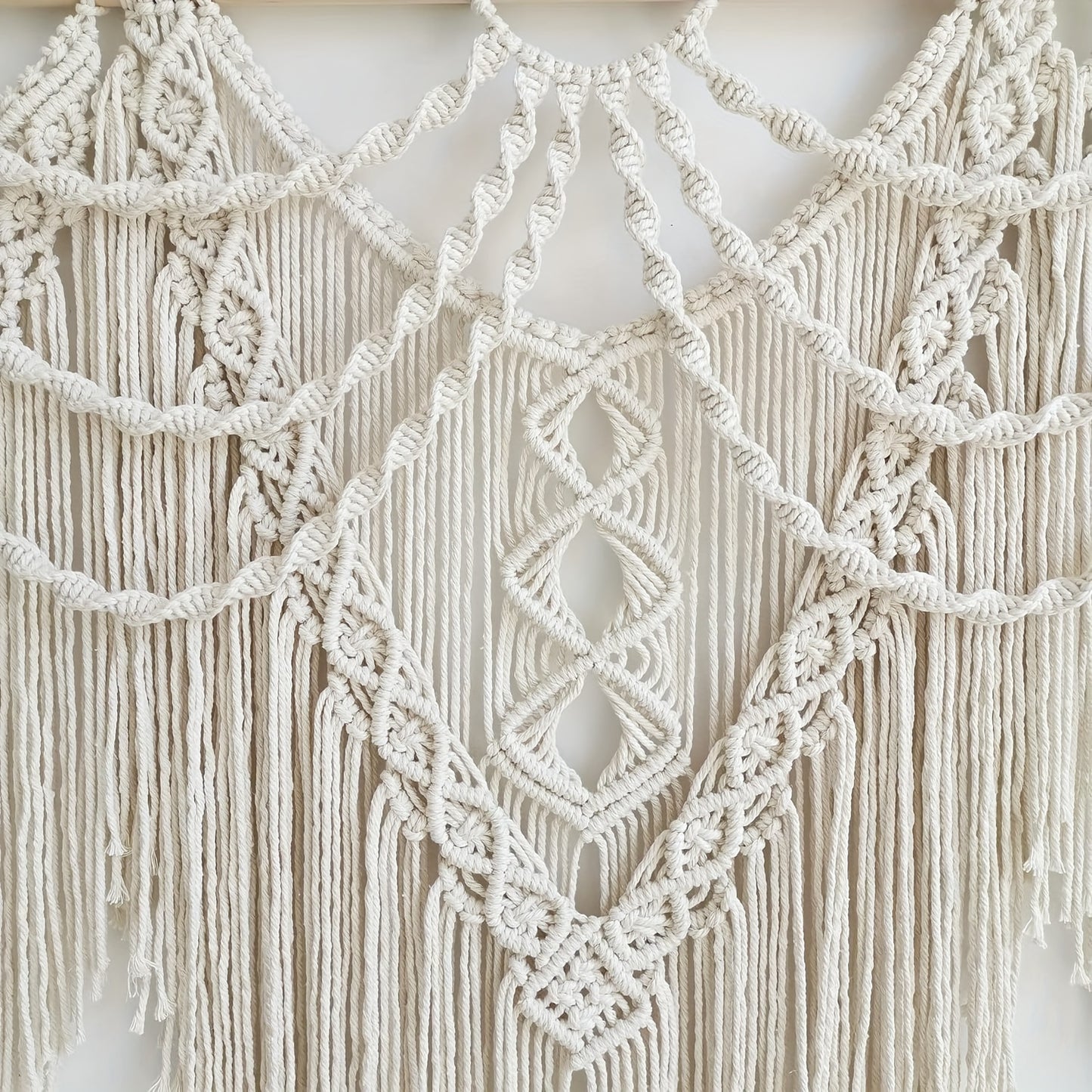 Großer Boho Makramee Wandbehang – handgefertigte geometrische Wandkunst in natürlichen Erdtönen, 109×81 cm, 100% Baumwolle, Querformat für Wohnzimmer, Schlafzimmer & mehr