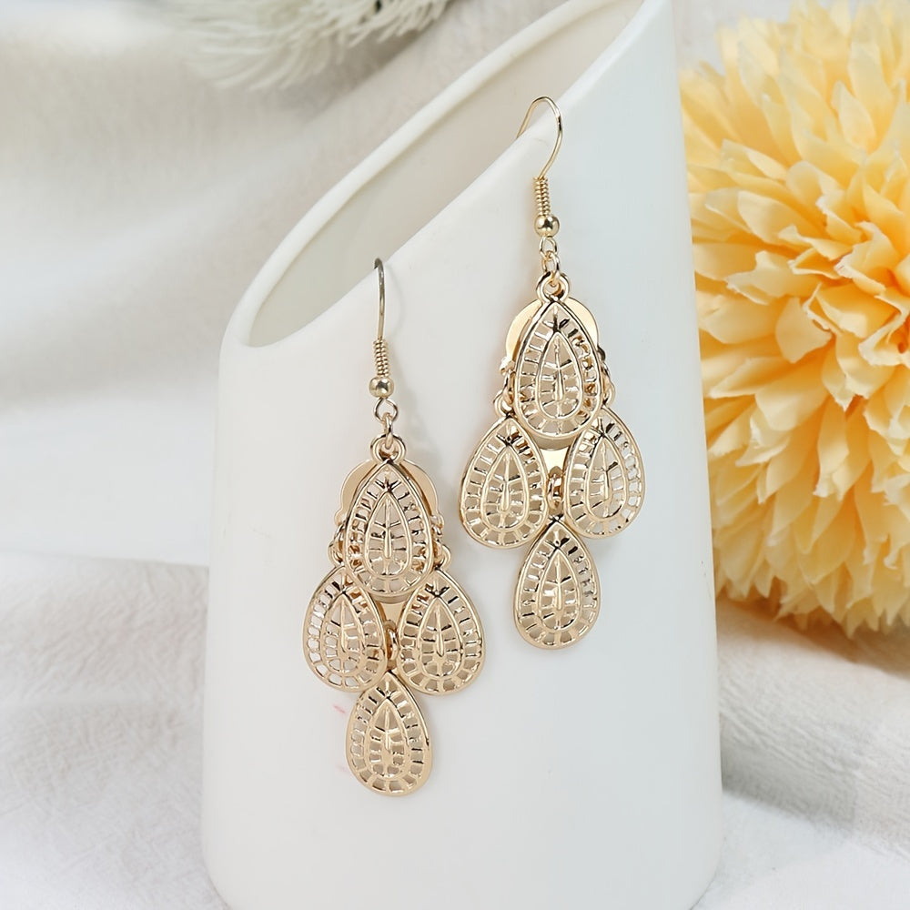 3er-Set Geometrische Damen Tassel-Ohrringe – Boho-Vintage Stil in Gold & Beige, KC Vergoldet, Hängende Statement-Pieces für Alltag & Events